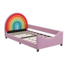 Load image into Gallery viewer, Rainbow Upholstered Twin Daybed Low To The Ground Design Cute Style Princess Bed - Colorful / Pink
