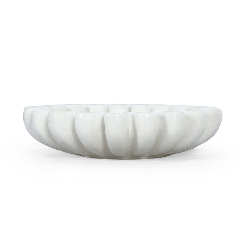Marble Handmade Scalloped Trinket Tray - White