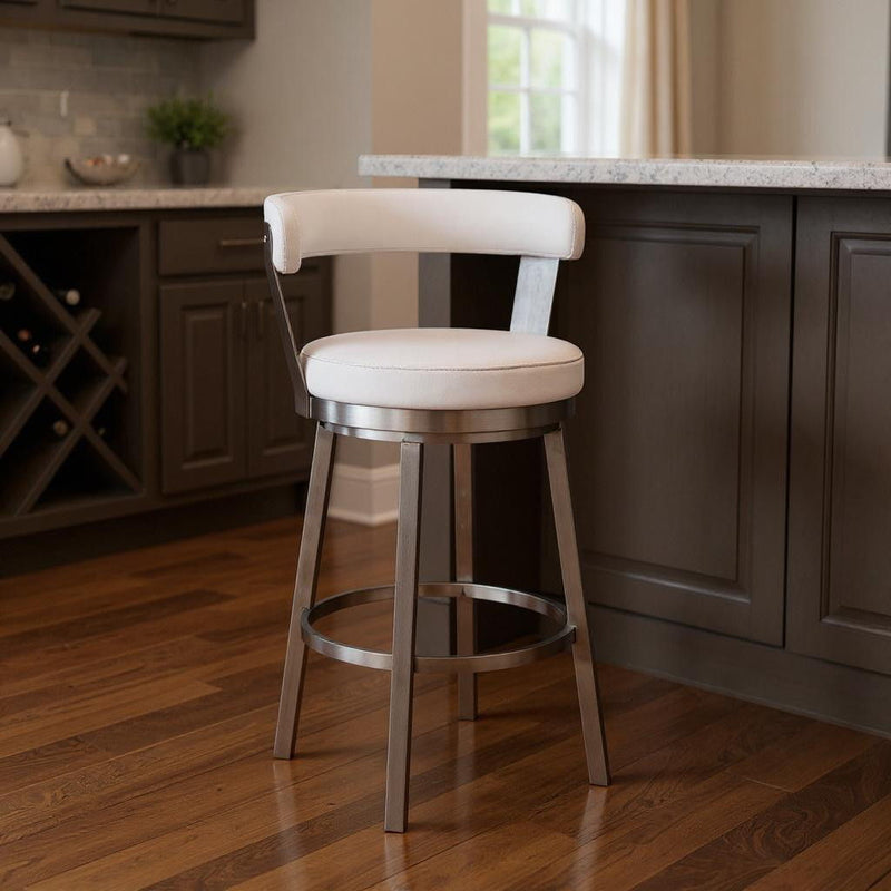 40" Swivel Backless Bar Height Bar Chair - White / Silver