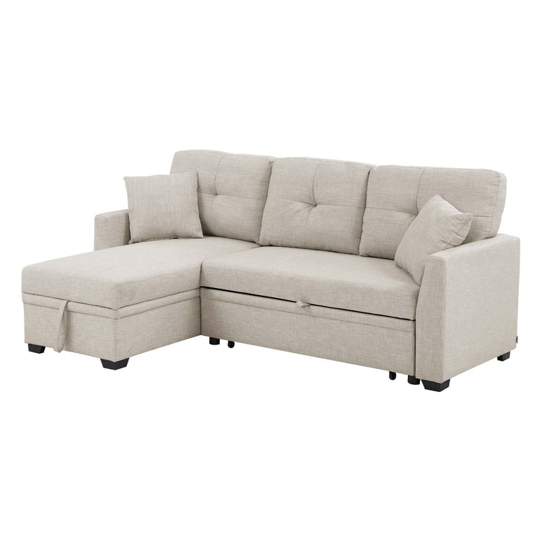 Upholstered Sectional & Pull Out Bed And Chaise Storage - Almond
