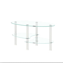 Load image into Gallery viewer, Transparent Oval Glass Coffee Table, Modern Table In Living Room Oak Wood Leg Tea Table 3-Layer Glass Table
