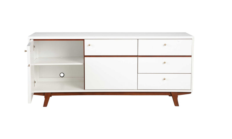 Mahogany Solids And Veneer Cabinet Enclosed Storage TV Stand - White