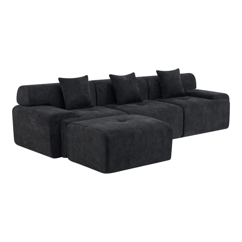 Chenille Modular Sofa Chaise With Ottoman Toss Pillows (725196) - Black