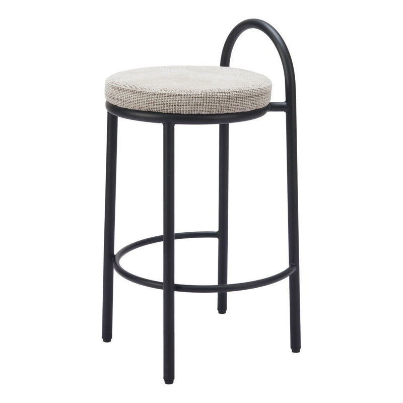 26" Chenille And Steel Low Back Counter Height Bar Chairs (Set of 2) - Beige / Black