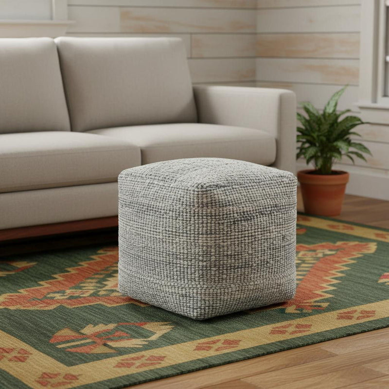 18" Upholstery Striped Pouf Ottoman - Ivory