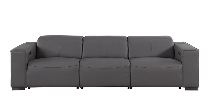 Top Grain Leather Reclining Metal USB Sofa (720302) - Dark Gray