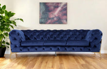 Load image into Gallery viewer, Contemporary Velvet Accent Sofa - Blue / Gold
