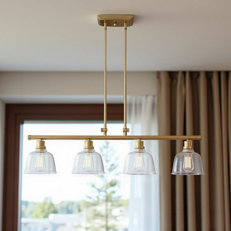 Kitchen Island Four Light Metal Seeded Glass Dimmable Chandelier With Shades - Gold