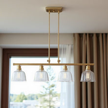 Load image into Gallery viewer, Kitchen Island Four Light Metal Seeded Glass Dimmable Chandelier With Shades - Gold
