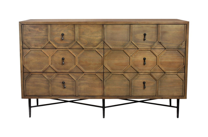 60" Solid Wood Six Drawer Double Dresser - Natural