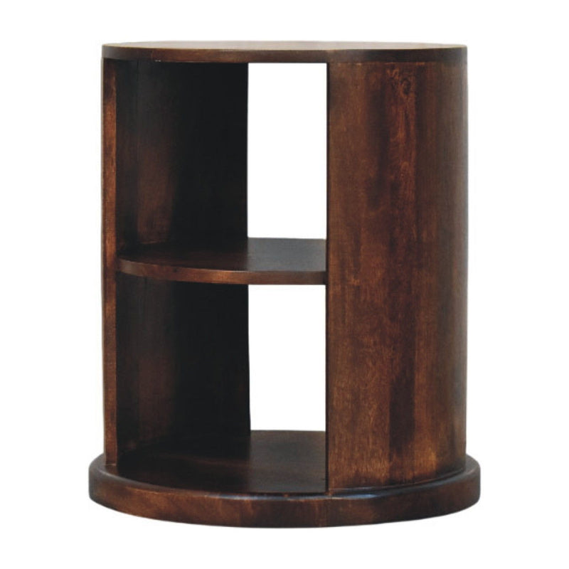 Solid Wood Round Floor Shelf End Table With Two Shelves - Brown