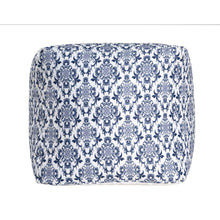 Load image into Gallery viewer, Upholstered Floral Pouf Ottoman - Blue / White
