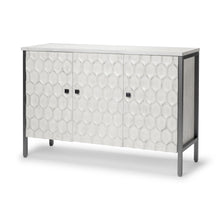 Load image into Gallery viewer, 47" Wood And Metal Carved Geometric Accent Cabinet With Three Doors - Gray / White
