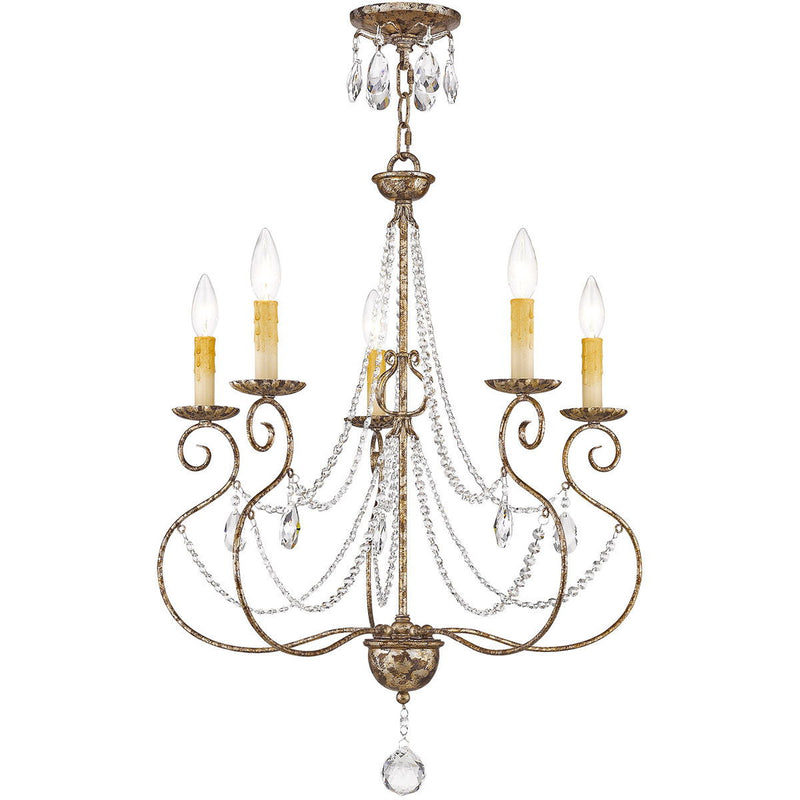 29" Five Light Metal Dimmable Chandelier With Shades - Bronze