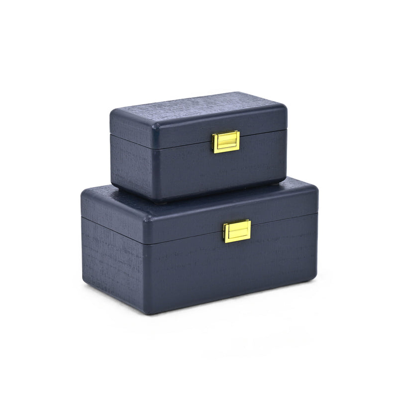 Hand Painted Decorative Box (Set of 2) - Navy Blue
