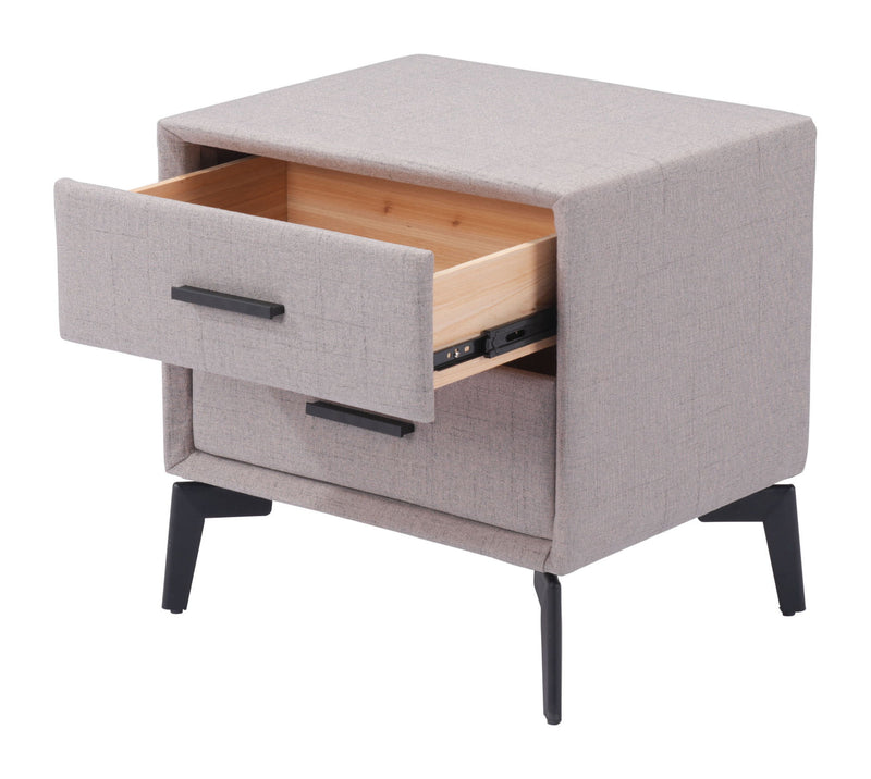 20" Fabric Wood And Steel End Table With Two Drawers - Gray And Black