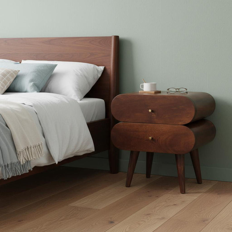 20" Solid Wood Round Two Drawer Nightstand - Chestnut
