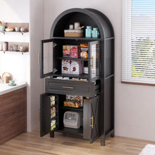 Load image into Gallery viewer, Arched Kitchen Pantry Cabinet With Adjustable Shelves &amp; Barn Door Design
