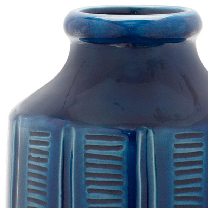 Ribbed Round Table Vase - Blue