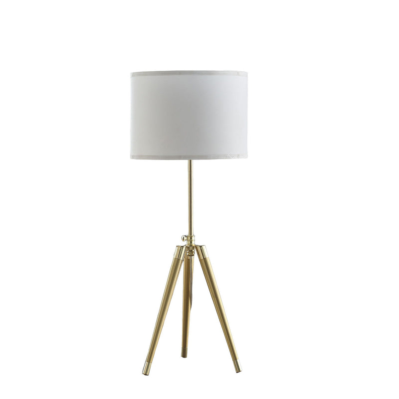 Metal Adjustable Height Tripod Table Lamp With White Drum Shade - Gold