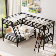 Load image into Gallery viewer, Twin Over Full Bunk Bed With Loft And Desk, L-Shaped Design For 3 Sleepers - Black
