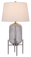 Load image into Gallery viewer, Glass Round Table Lamp With White Empire Shade - Nickel
