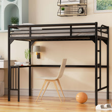 Load image into Gallery viewer, Twin Metal Loft Bed With Desk, Ladder And Guardrails, Bookdesk Under Bed - Black
