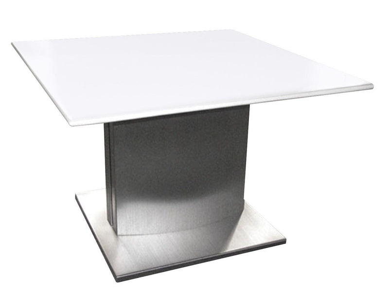 22" Marble And Metal Square Pedestal End Table - Silver And White