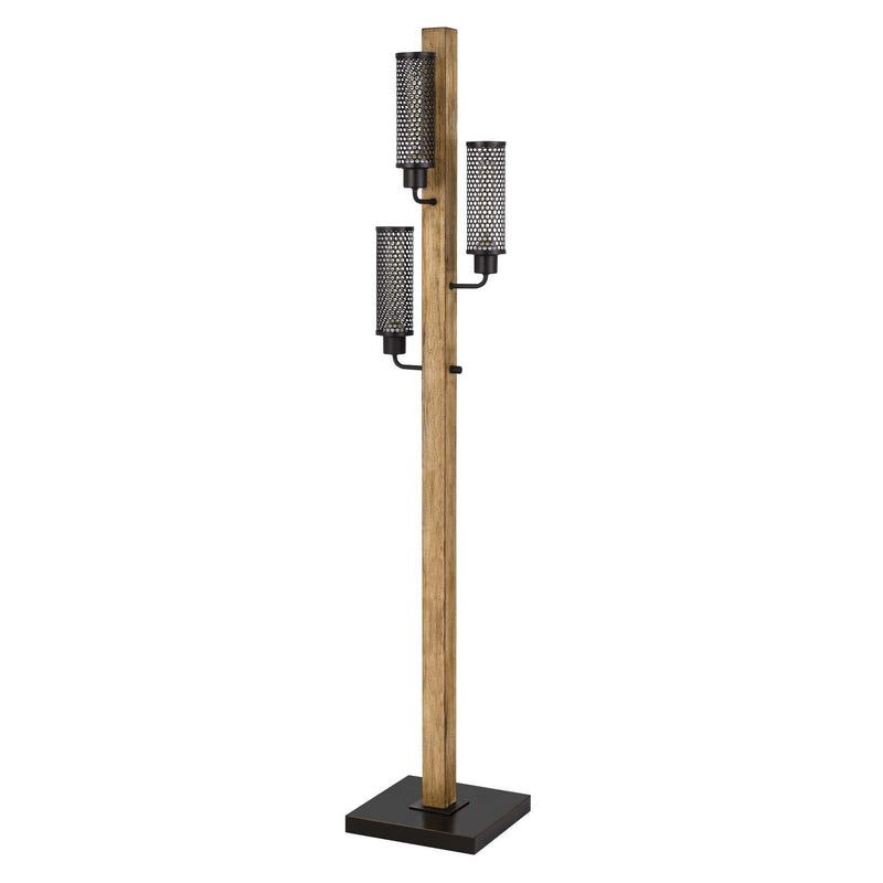 Three Light Traditional Shaped Floor Lamp With Black Novelty Shade - Brown