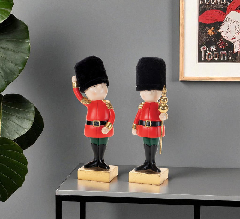 Poly Christmas Nutcracker Figurines (Set of 2) - Black / Gold / Red