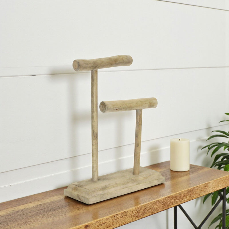 12" Two-Tier Drift Wood Decorative Jewelry Holder - Brown