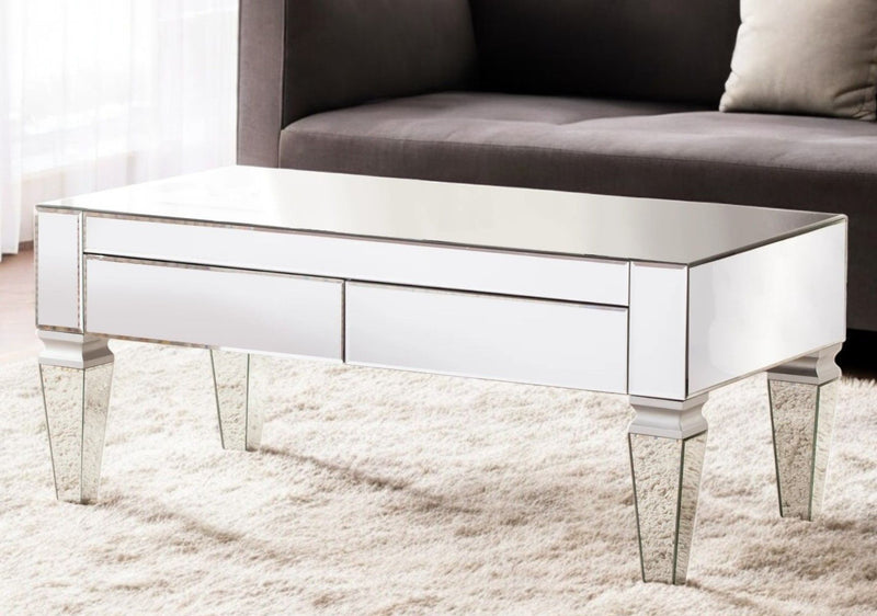 Glass With Iron Mirrored Coffee Table - Silver