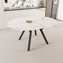 Load image into Gallery viewer, Modern Extendable White Circular Dining Table with MDF Top and Metal Legs for 4-6 Persons
