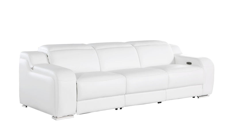 USB Reclining Sofa With Silver Legs - White