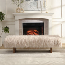 Load image into Gallery viewer, Long Haired Faux Wool Bench - Brown / Beige
