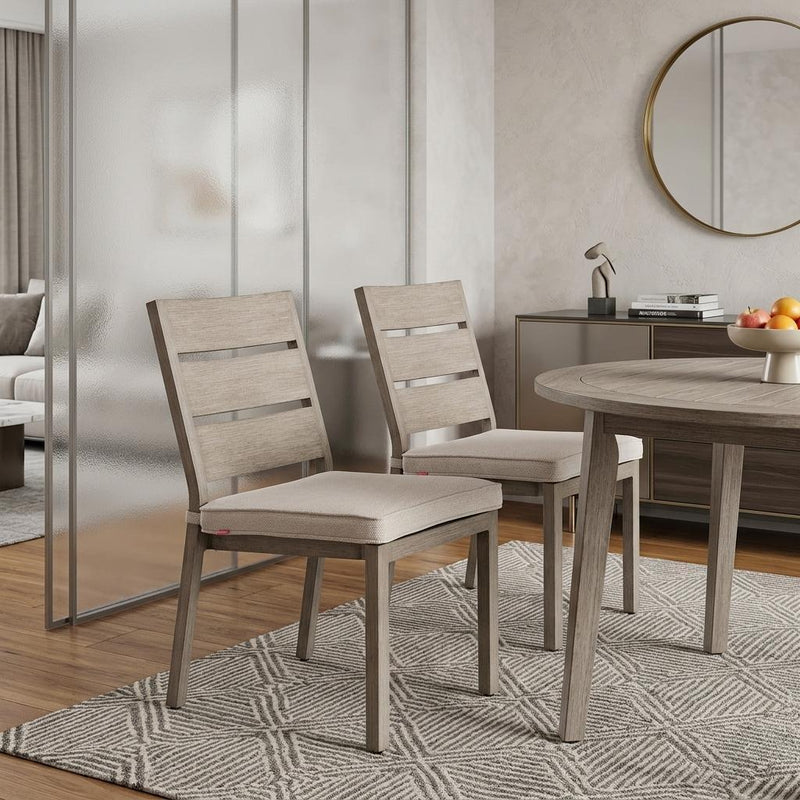And Natural Slipcovered Olefin And Aluminum Slat Back Dining Side Chairs (Set of 2) - Gray
