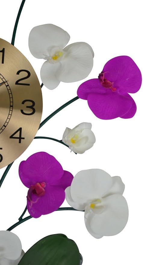 Silent Analog Floral Novelty Wall Clock - Purple / White / Gold