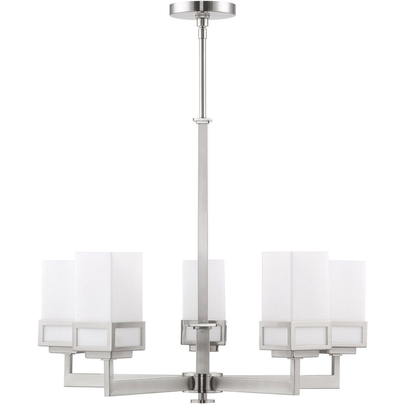 28" Five-Light Dimmable Chandelier With Shades - Nickel
