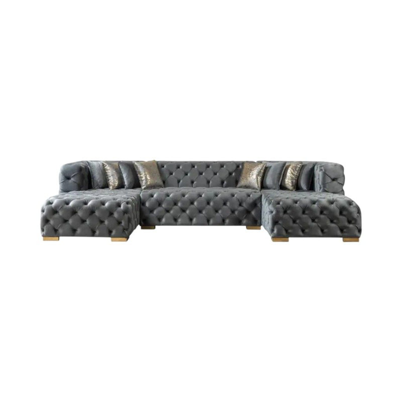 Tufted Velvet Modular U Shaped Sofa Chaise Sectional With Toss Pillows - Gray