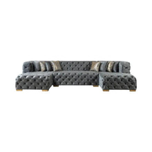 Load image into Gallery viewer, Tufted Velvet Modular U Shaped Sofa Chaise Sectional With Toss Pillows - Gray
