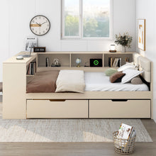 Load image into Gallery viewer, Upholstered Headboard Platform Bed With Storage Shelves, Drawers, Charging Station
