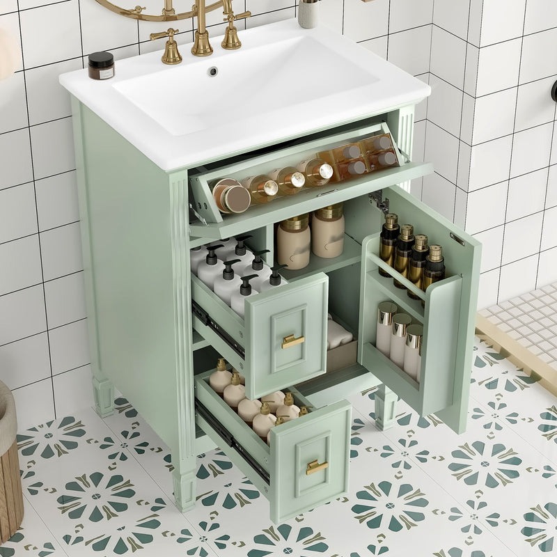 Modern Bathroom Vanity With Sink, Flip Drawer, 2 Drawers, Adjustable Shelf