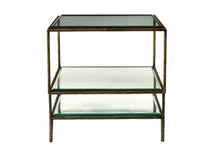 Load image into Gallery viewer, Glass And Iron Square End Table With Two Shelves - Bronze And Clear
