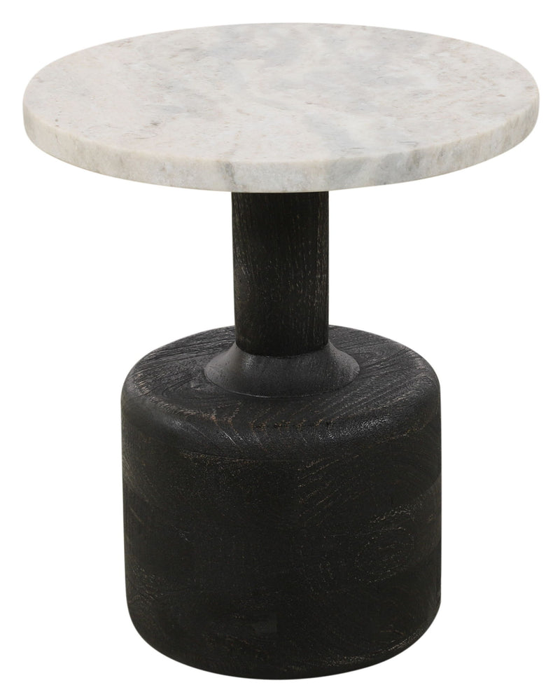 21" Distressed Marble And Solid Wood Round Pedestal End Table - Black