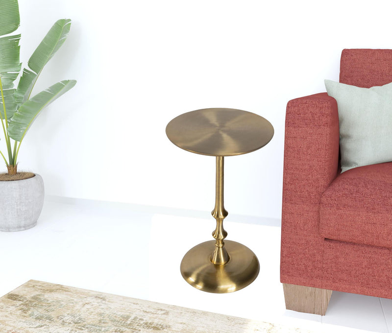Aluminum Round Pedestal End Table - Gold