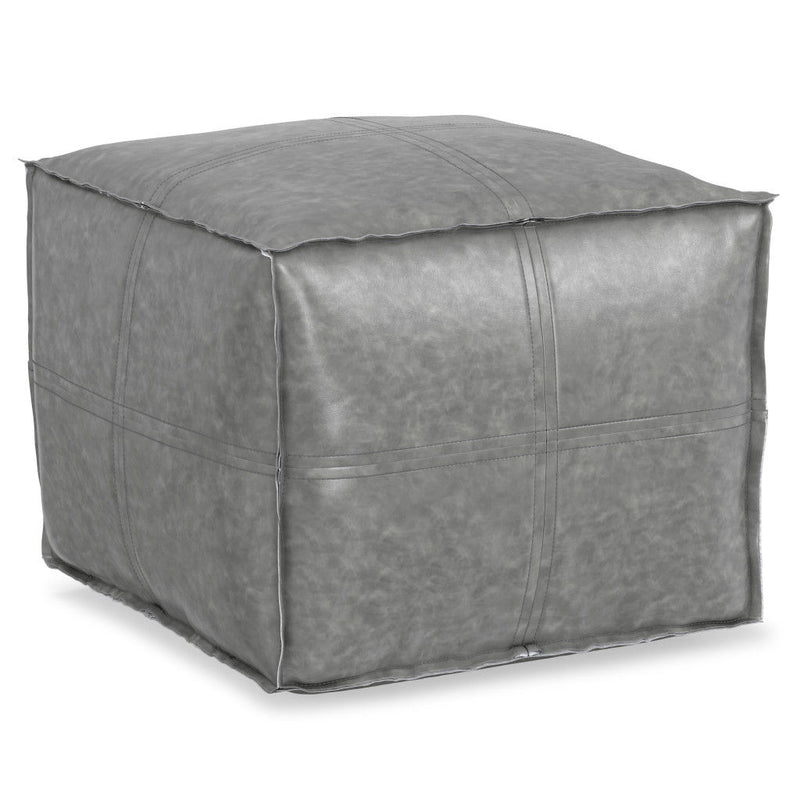 Faux Leather Pouf Ottoman - Gray