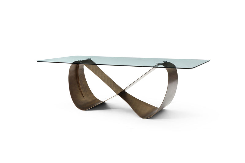 Glass Steel Cross Leg Base Dining Table - Clear / Bronze