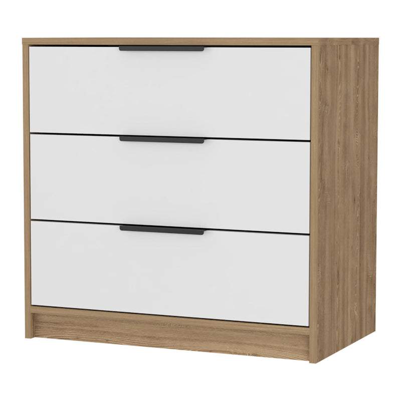 Wood Three Drawer Dresser - Oak And White