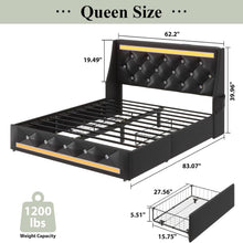 Load image into Gallery viewer, Wingback Upholstered Bed Frame With LED Lights, Charging Station
