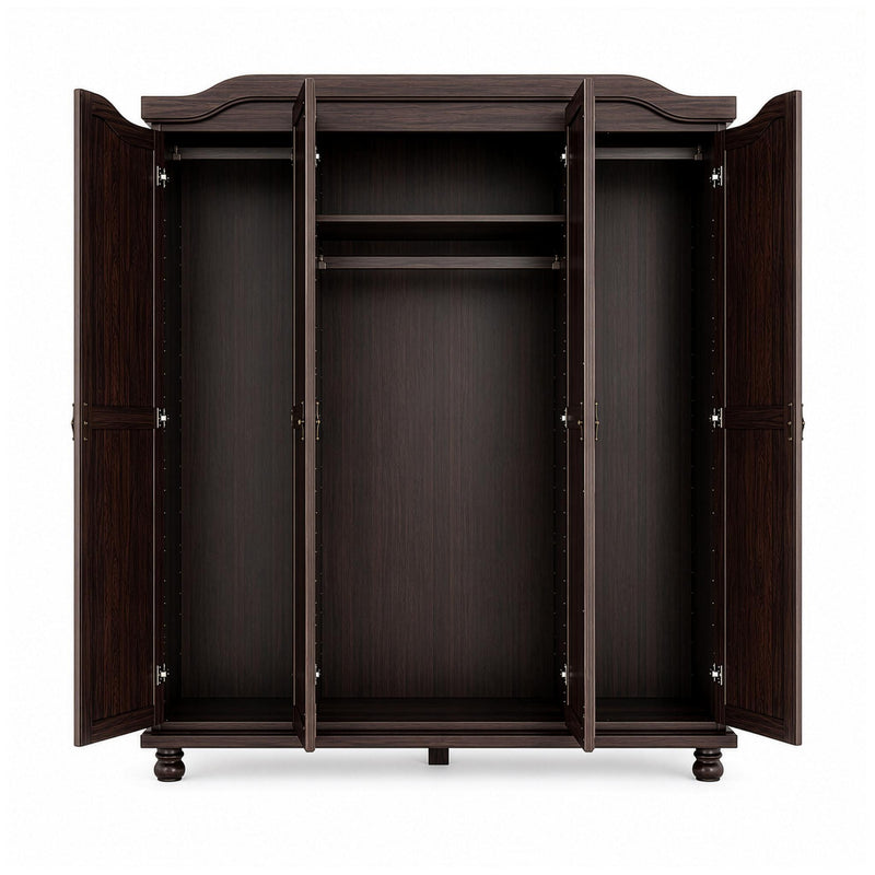 Solid Wood Mirrored Four Door Combo Dresser (764848) - Dark Brown